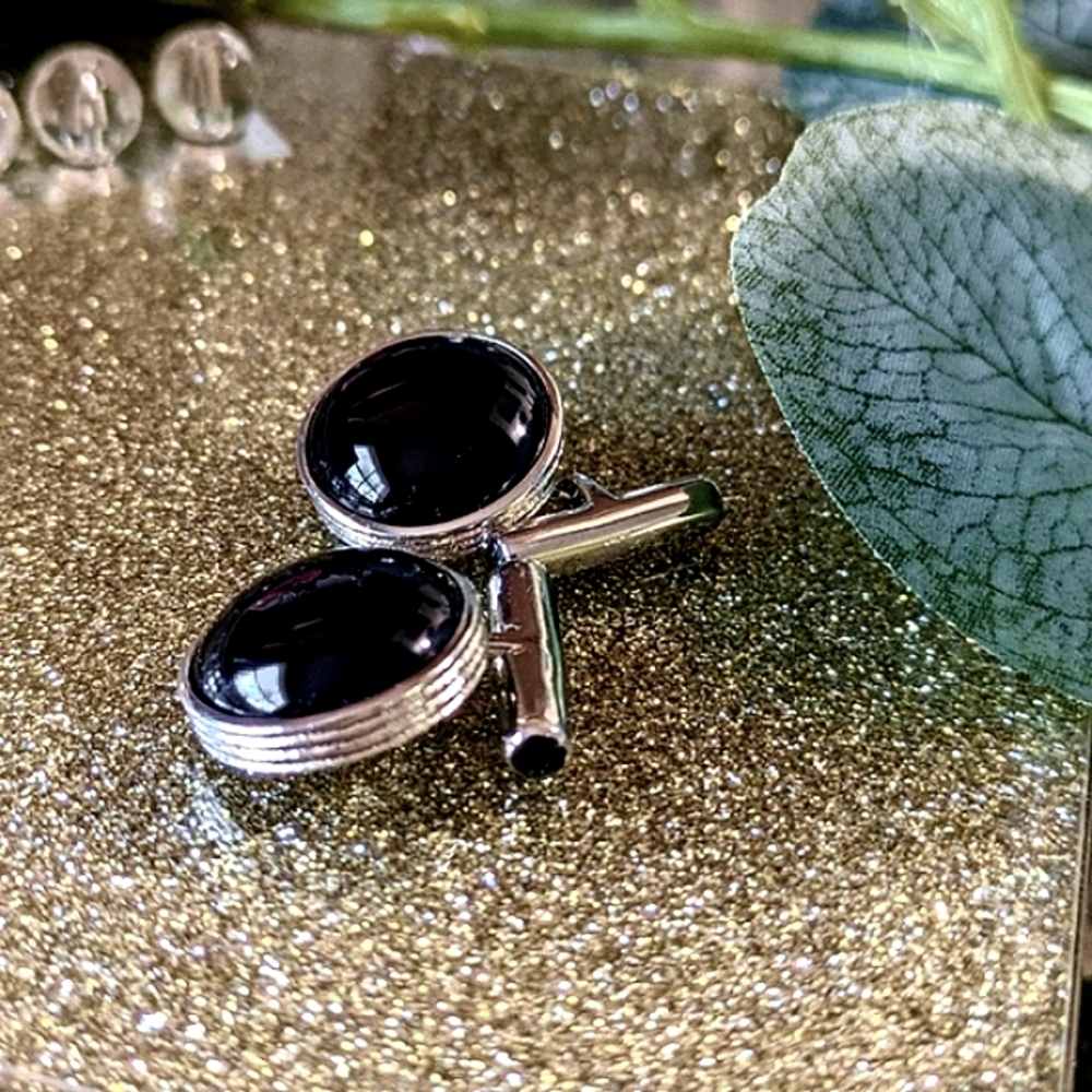 Ox and Bull Trading Co.  formal cuff links- silver and onyx. New without tags.